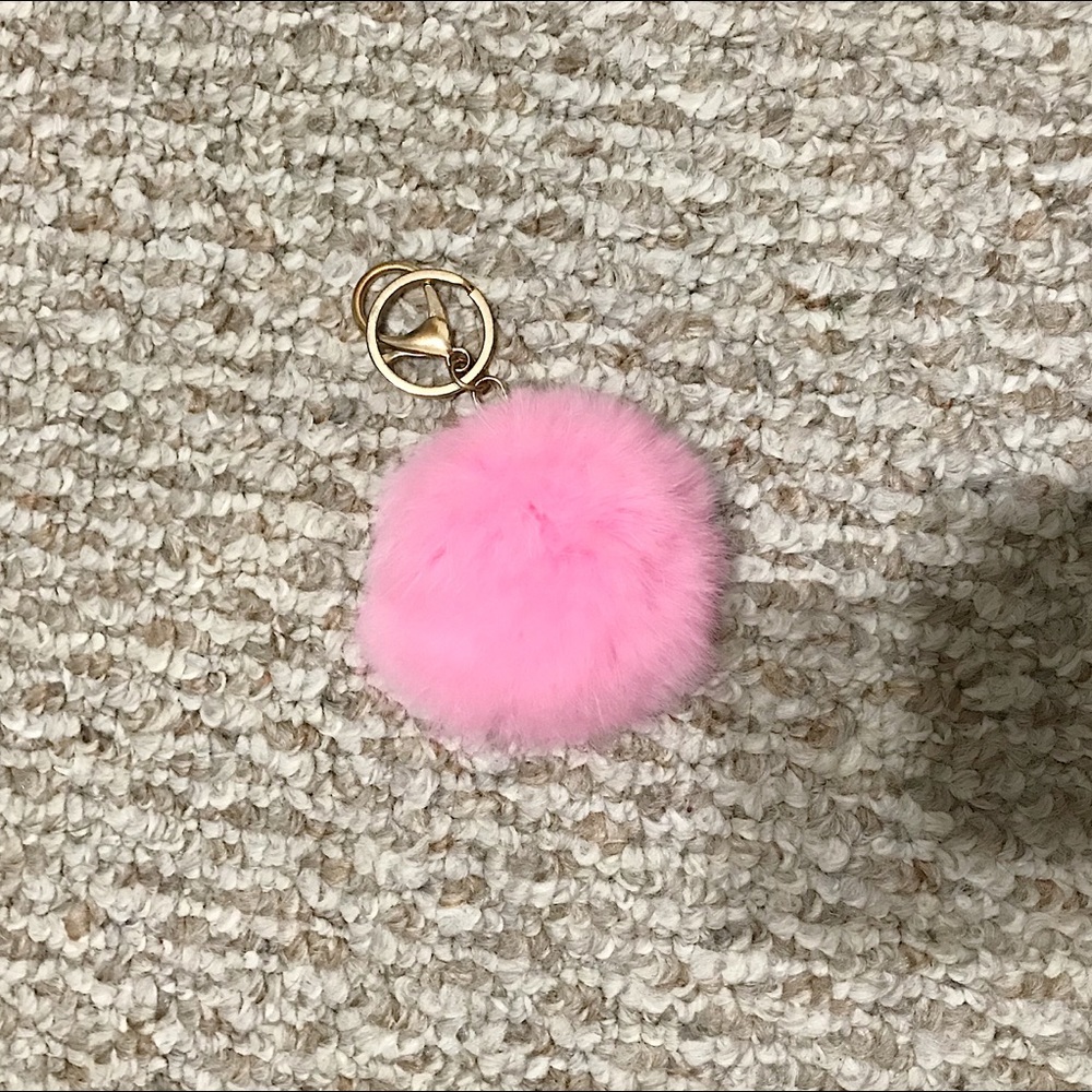 Real Rabbit Fluffy Fur Pom Pom Keychain Ball Pink